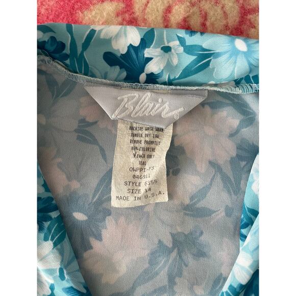 BLAIR blue & white floral vintage long sleeve blouse sz 14 - Picture 4 of 7